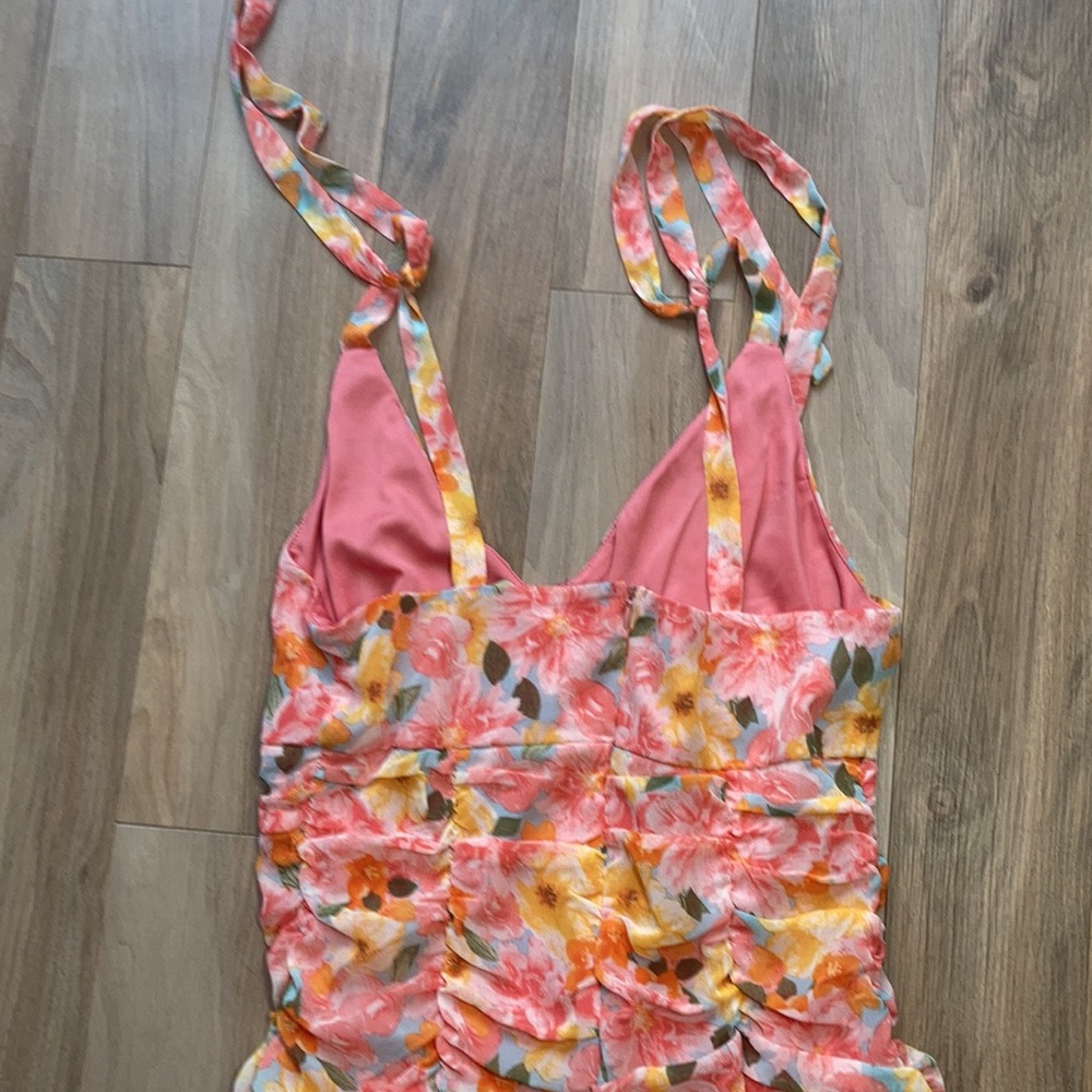 Lily Rose tie straps floral print rouched dress w ruffle S XL jrs - Picture 14 of 17